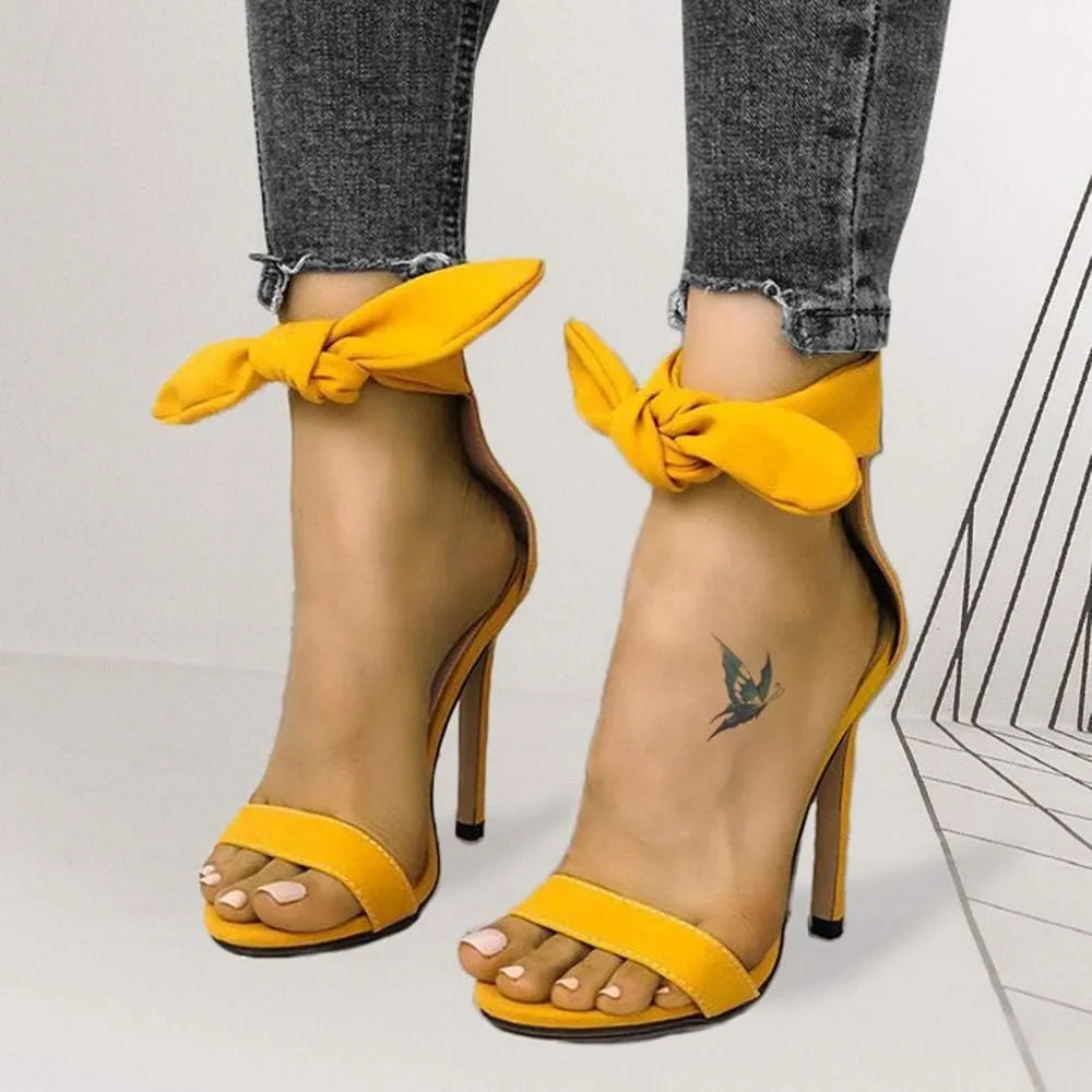 YSMIIH Womens High Heels Stiletto Ankle Strap Sandals Bow Satin Bridal Shoes Wedding Dress Pumps